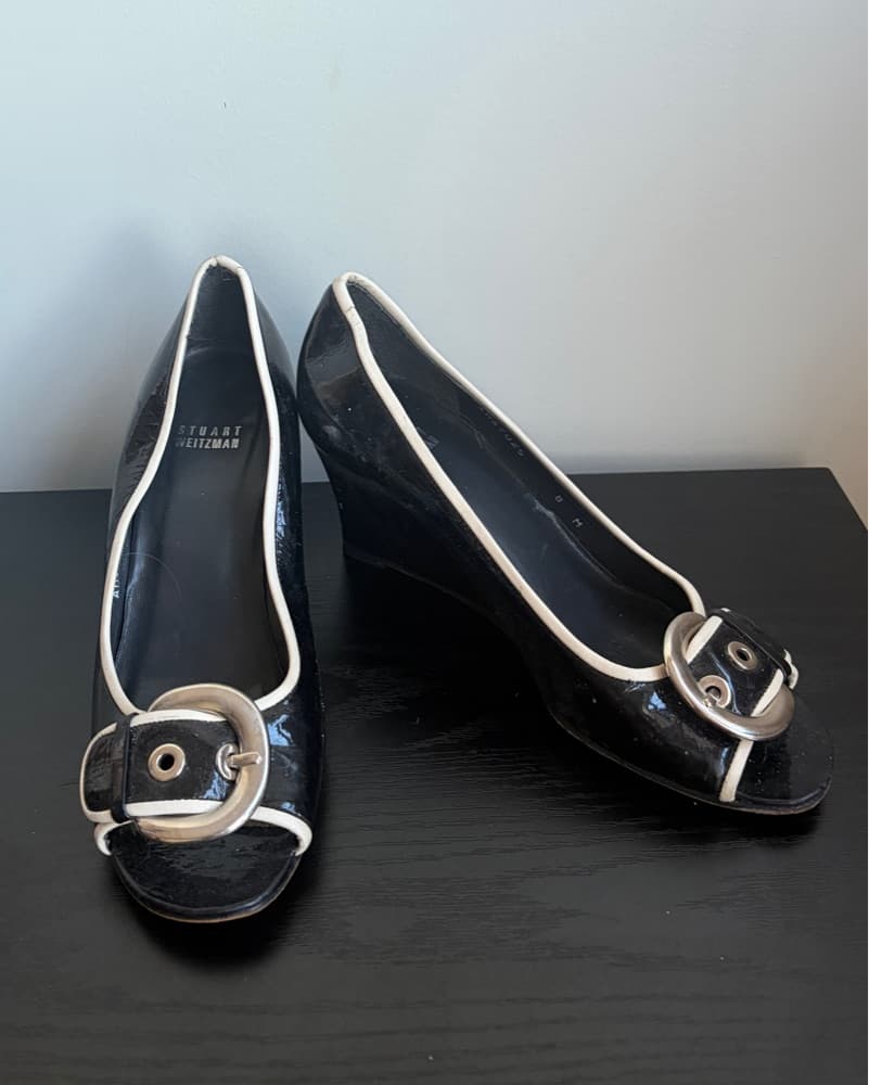 Stuart Weitzman Black Leafer Wedge  - Image 1