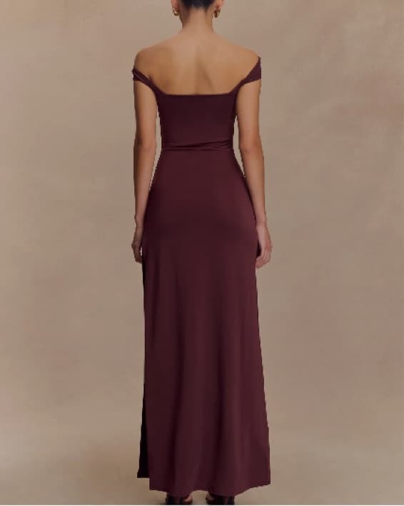 Burgundy Off-Shoulder Cutout Maxi Dress - Image 3
