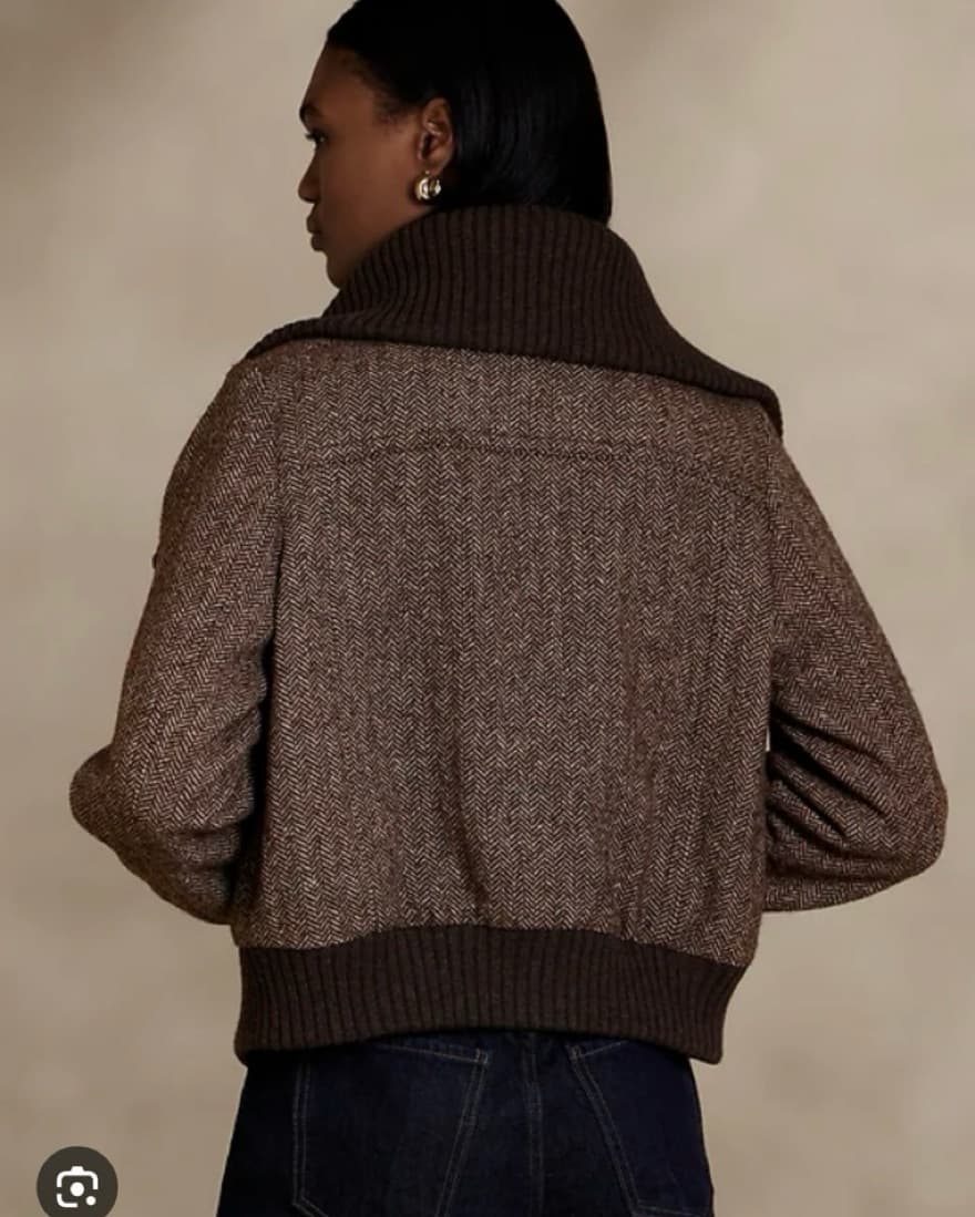 Womens Brown Tweed Bomber Jacket - Image 5