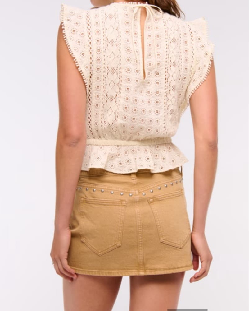 Studded Khaki Denim Mini Skirt - Image 2