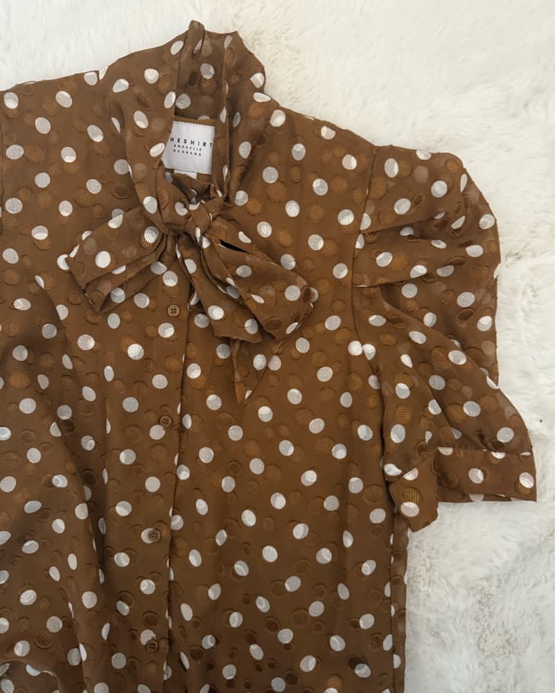 Polka Dot Button-Up Puff Sleeve Blouse - Image 3