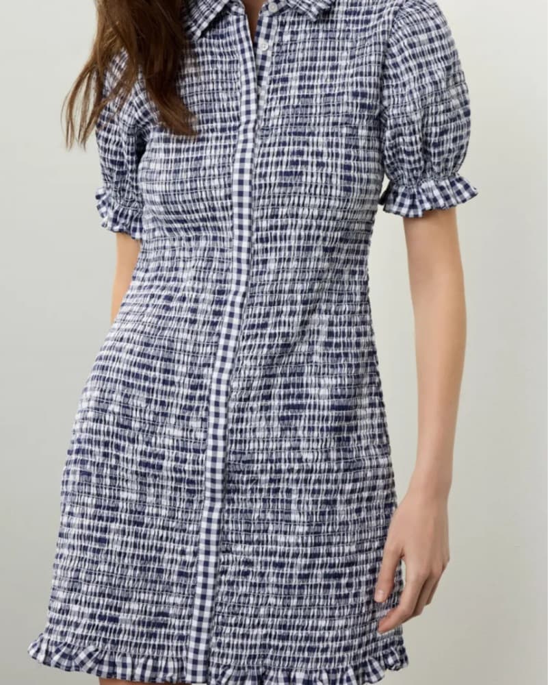 Navy And White Gingham Smocked Mini - Image 1