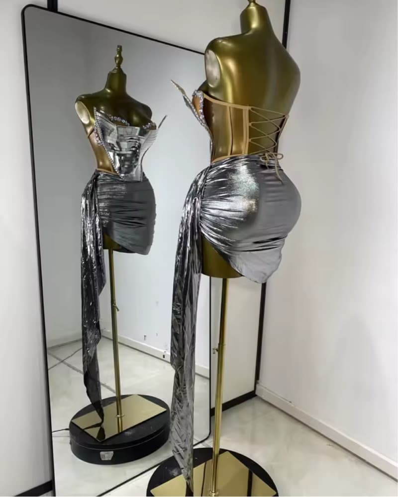 Silver Metallic Futuristic Corset Dress - Image 5