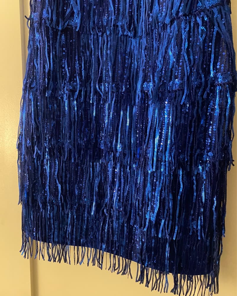 Blue Sequin Tassle Mini Dress - Image 3