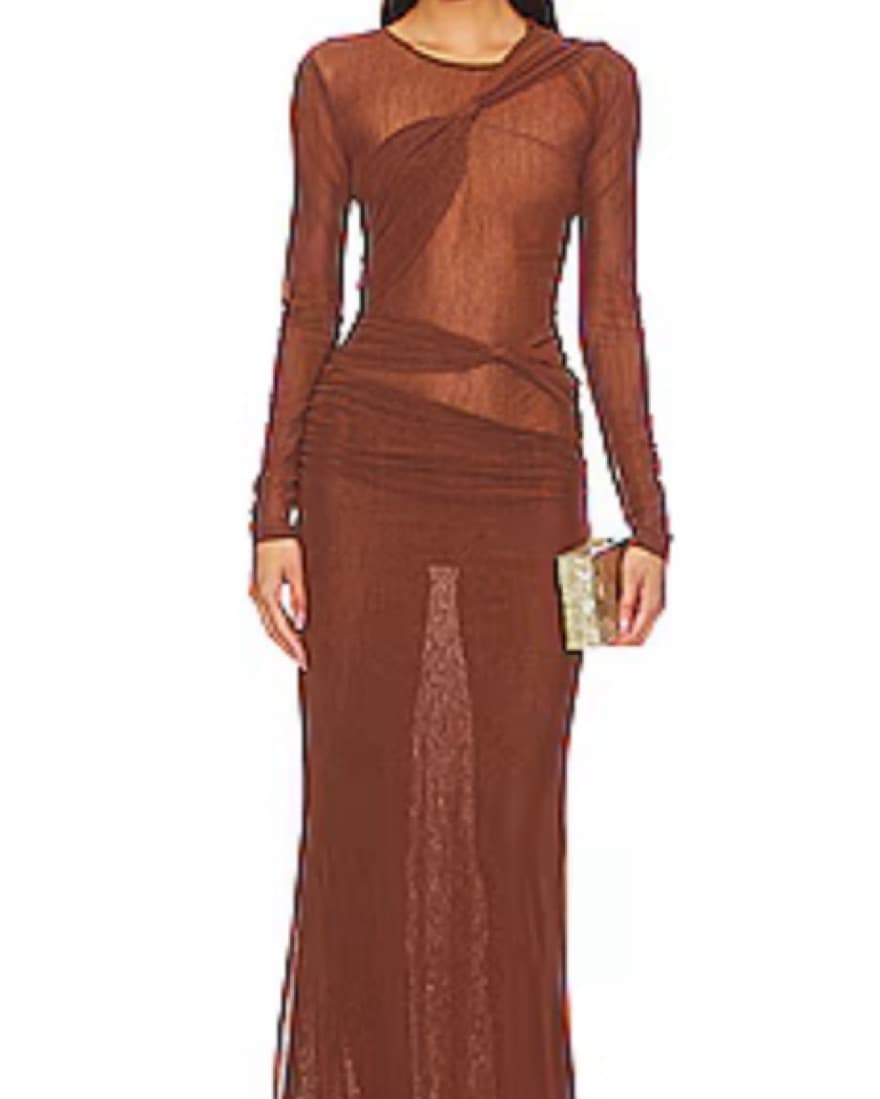 Brown Sheer Revolve Maxi Dress - Image 1