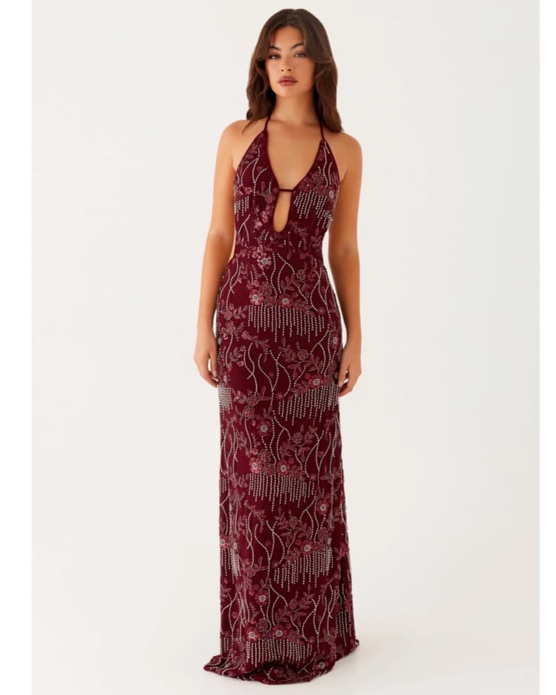 Burgundy Sequin Halter Dress  - Image 1