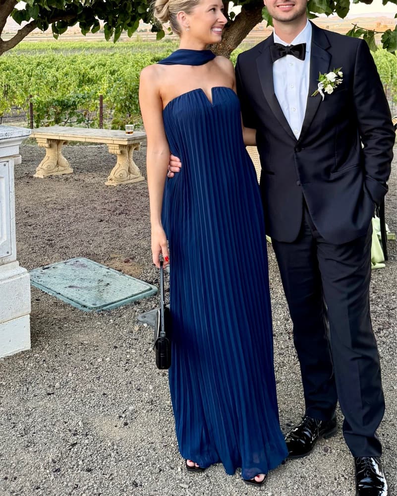 Lulus navy Pleated Strapless Maxi Dress - Image 1
