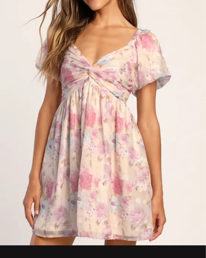 Floral Puff Sleeve Fit and Flare Dress - Image 2