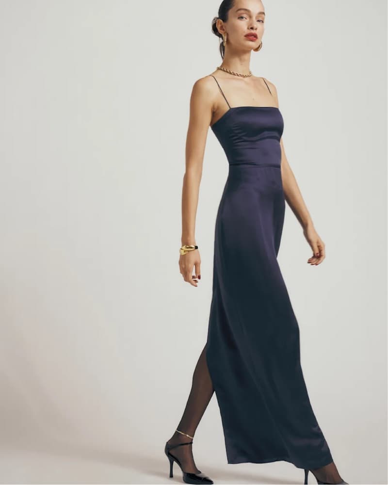 Reformation Frankie Silk Dress Navy - Image 5
