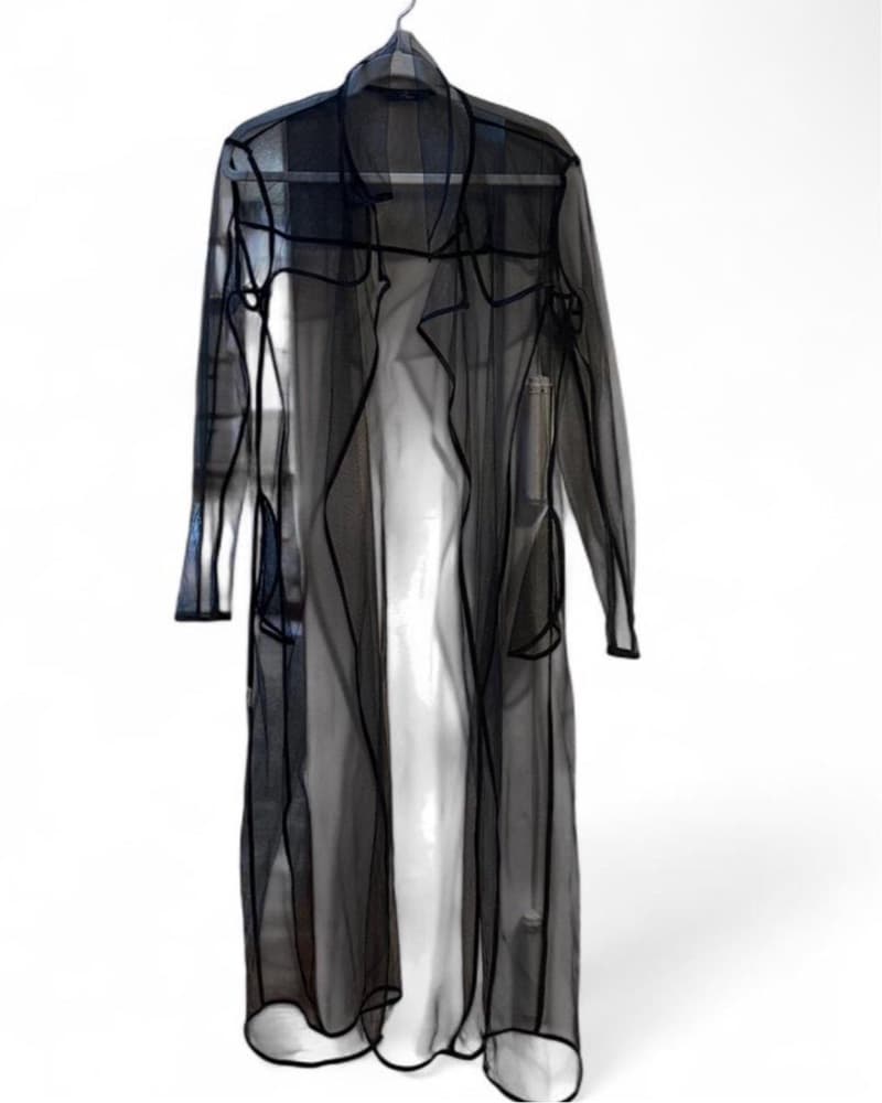 Black Long Open Light Mesh Coat - Image 4
