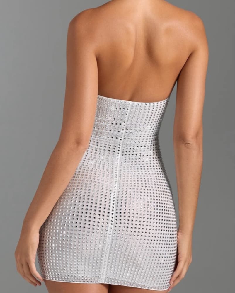 Oh Polly Embellished Halter Mini White  - Image 2