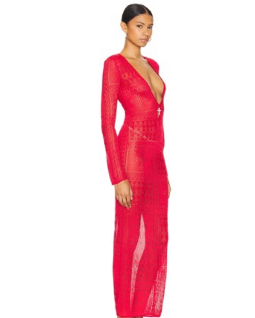 Stunning Red Lace Maxi Dress With Cross - Image 2