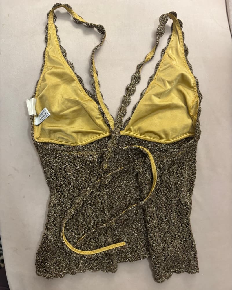 Vintage Gold Crochet Halter Top - Image 2