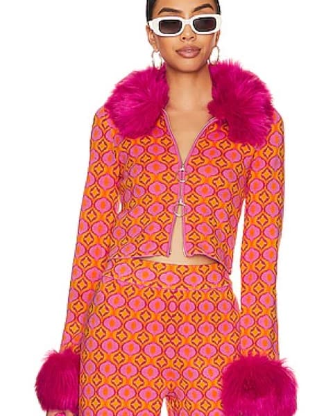 Vibrant Neon Fur Trimmed Jumpsuit - Image 2
