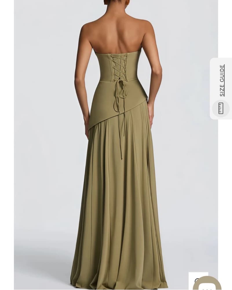 Elegant Olive Green Strapless Gown - Image 2