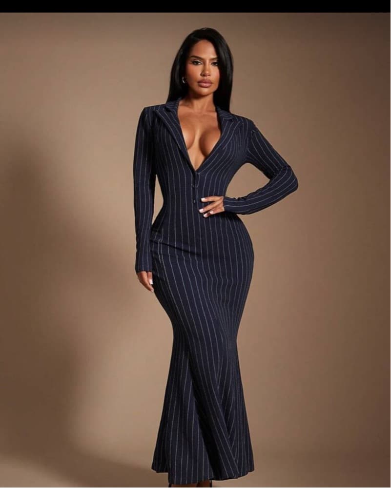 Chic Pinstripe Power Suit Dress - Image 1