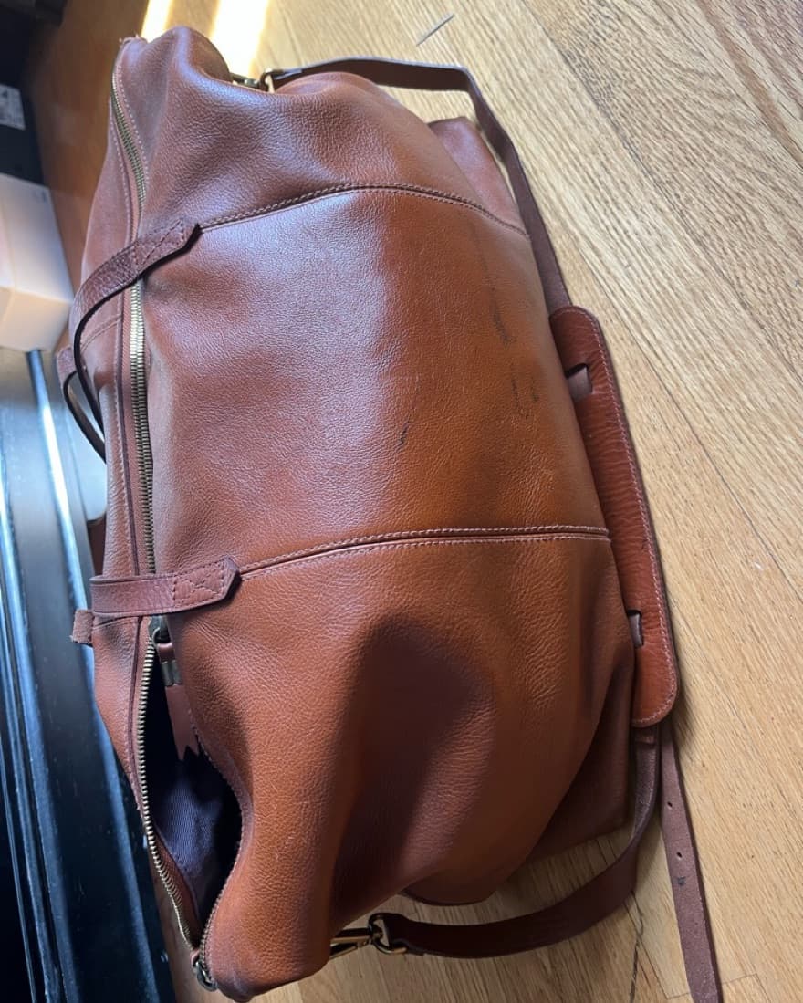 Leather Cognac Weekend Bag - Image 5