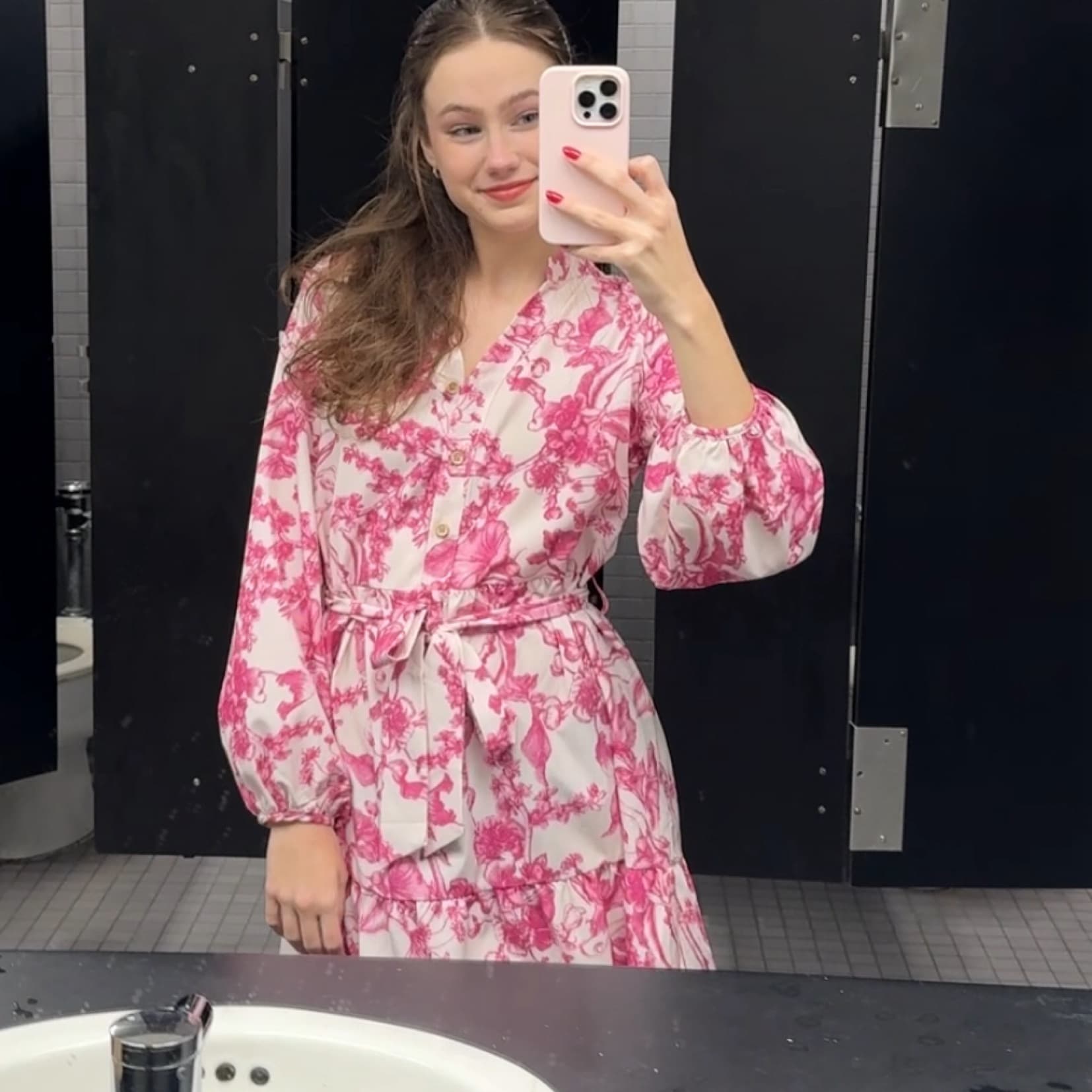 Pink Toille Floral Long Sleeve Sundress - Image 3