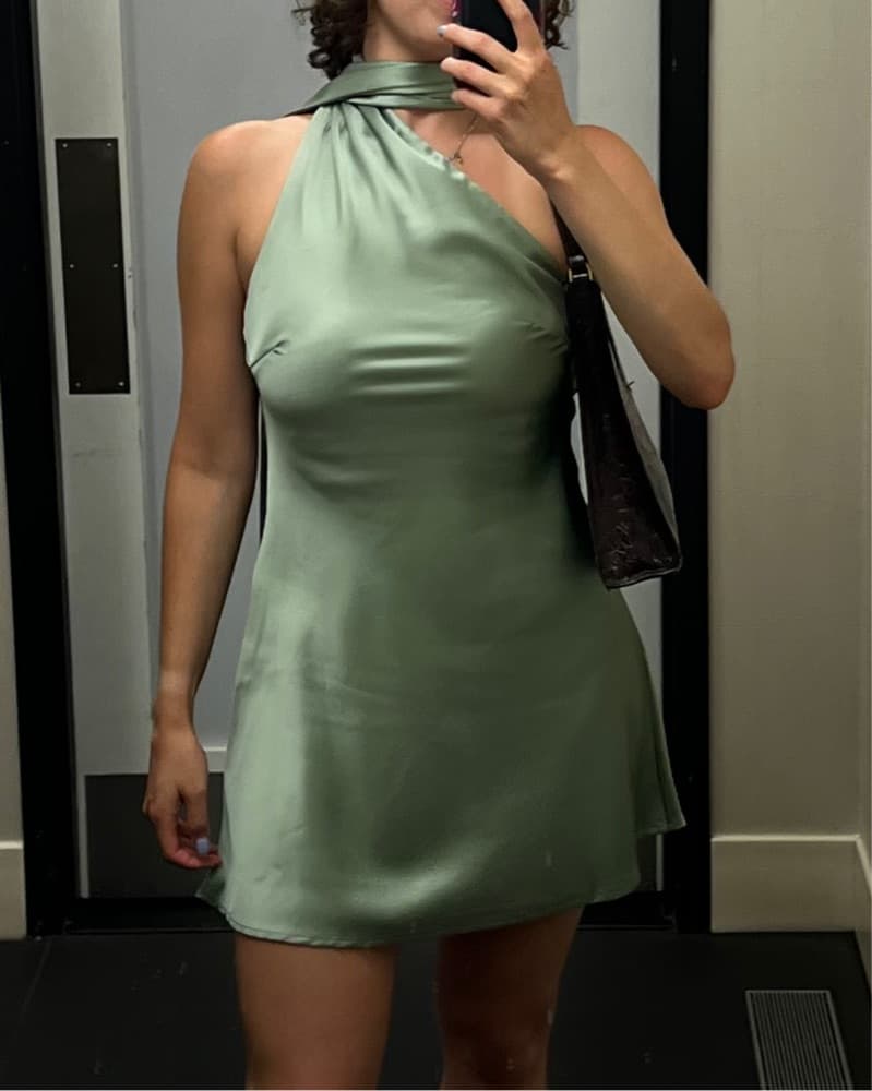 Sage Green Satin Mini Dress Hello Molly - Image 6