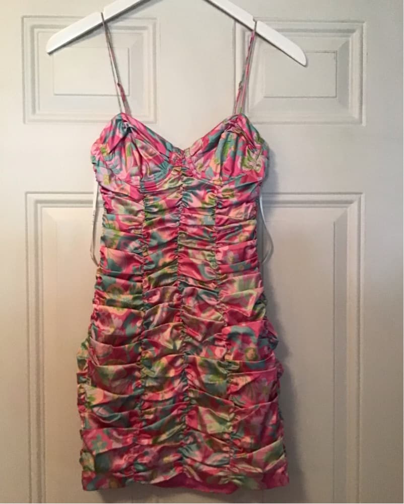 Tropical Floral Ruched Slip Dress - Image 1