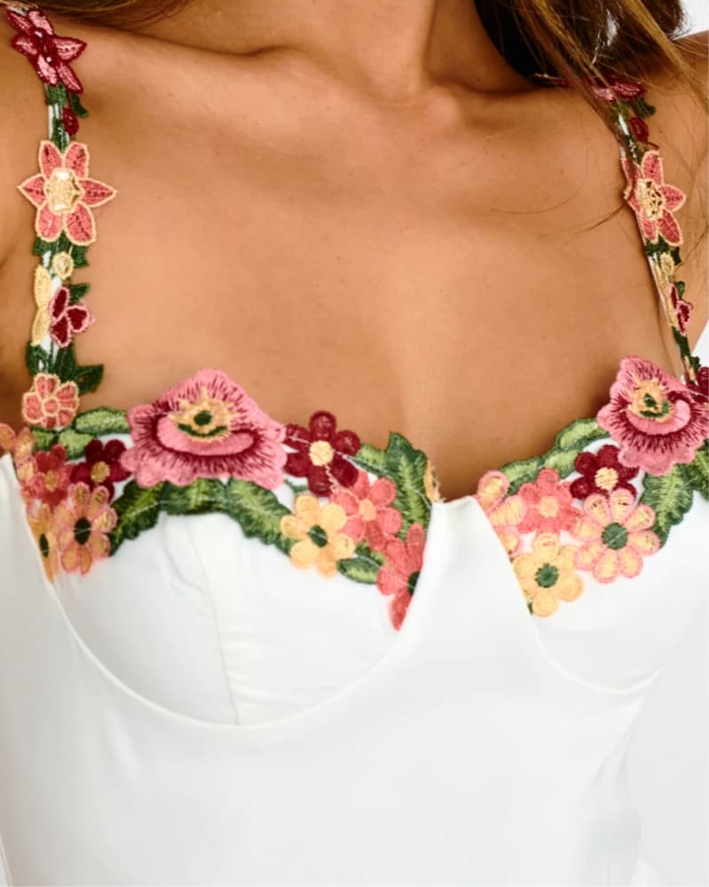 White Dress With Flower Details - Image 3