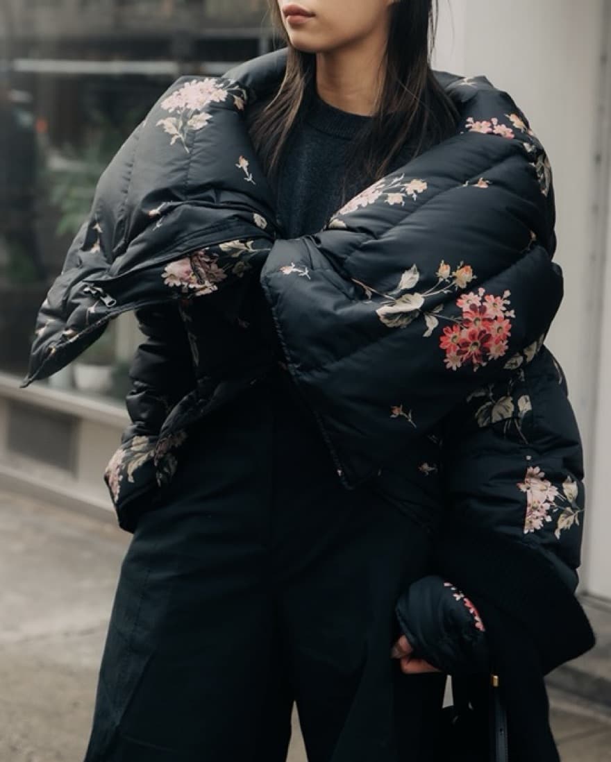 R13 Floral Long Upside Down Puffer Coat - Image 4