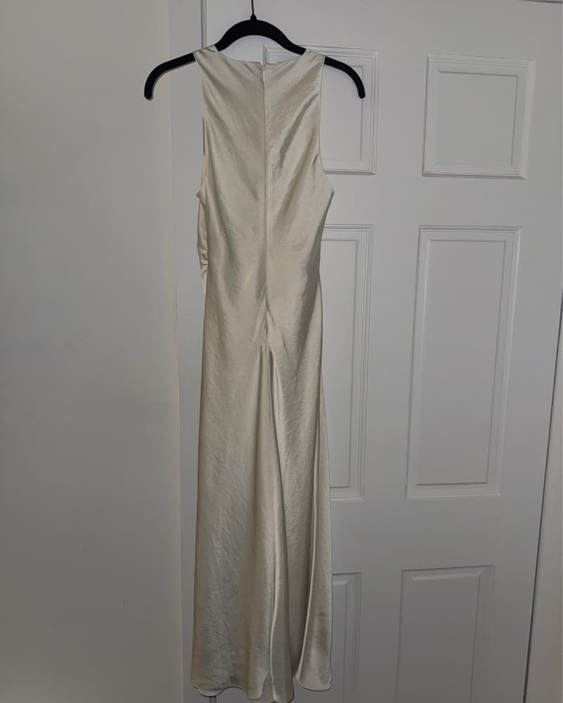 White Aritzia Satin Cowl Neck Dress - Image 2