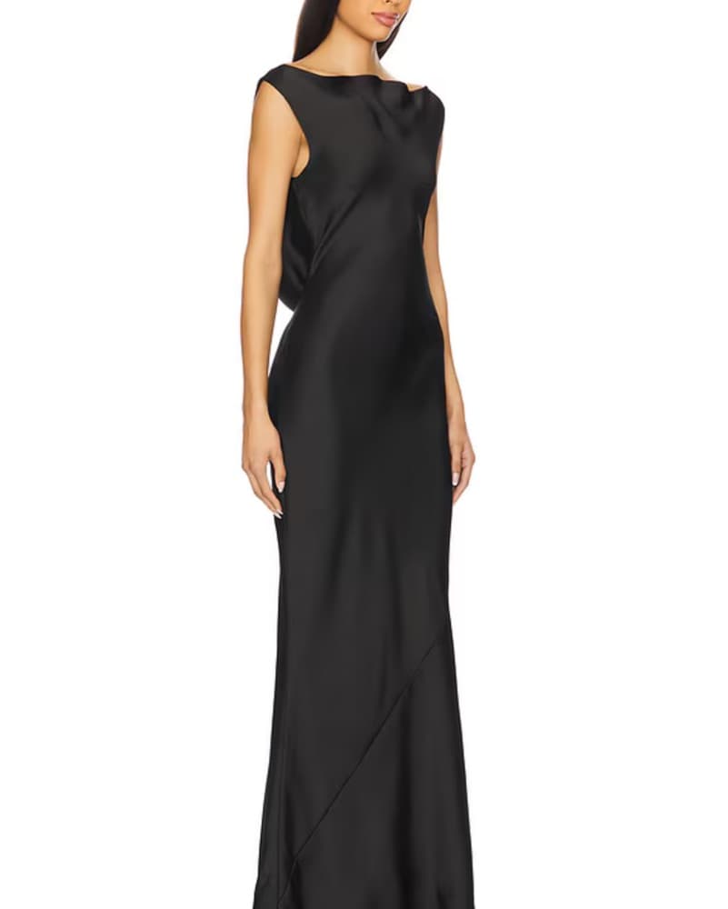 Norma Kamali Black Satin Gown - Image 3