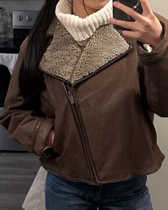 Vintage Brown Oversized Aviator Jacket - Image 2