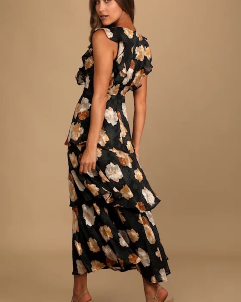 Lulu’s Black and Brown Midi Tiered Dress - Image 3