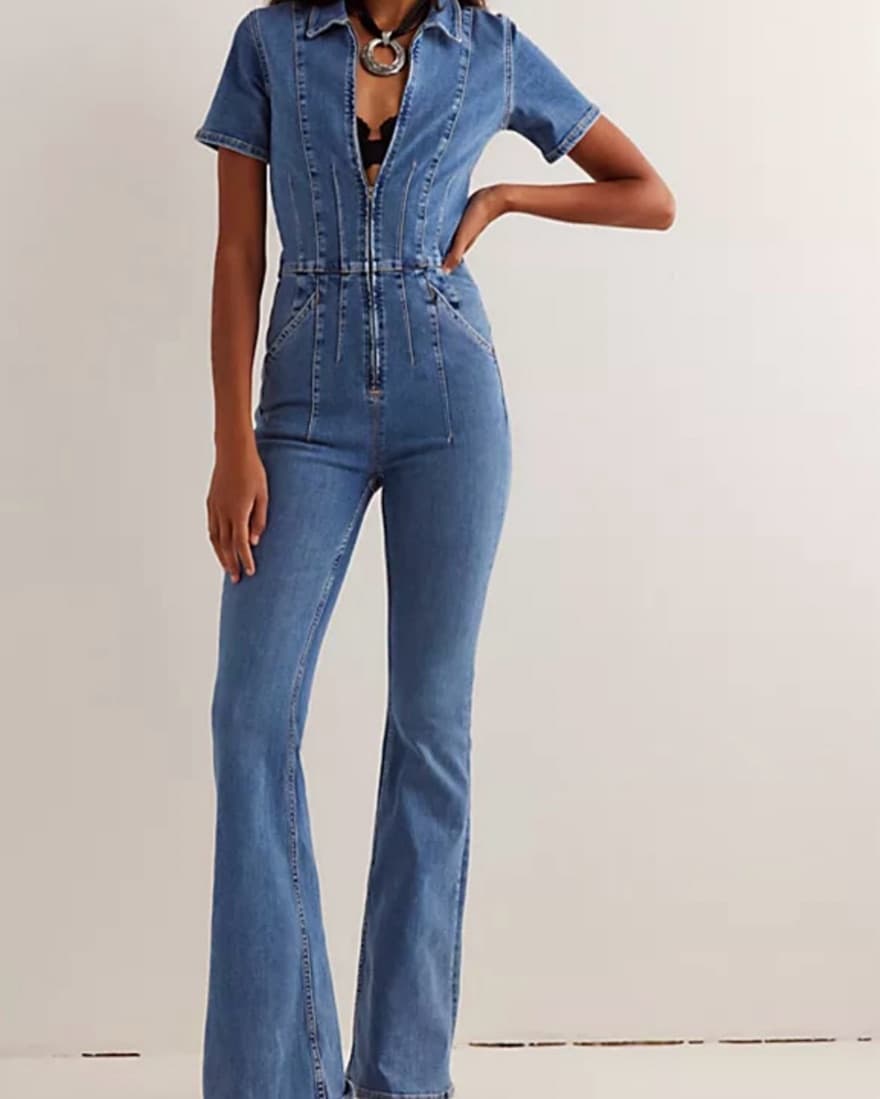 Free People Jayde Denim Flared Jumpsuit - Image 1