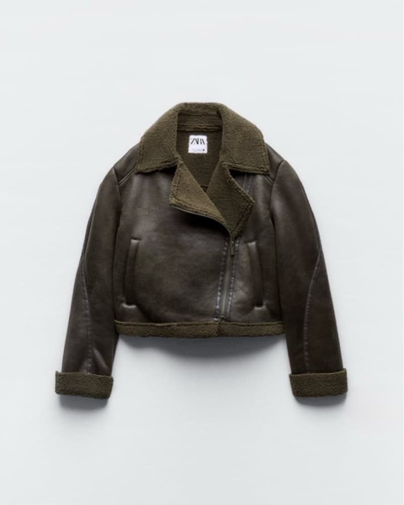 FAUX SHEARLING CROPPED BIKER JACKET - Image 1