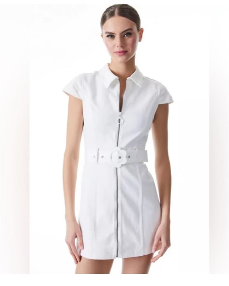 Alice & Olivia Belt White Denim Dress - Image 1