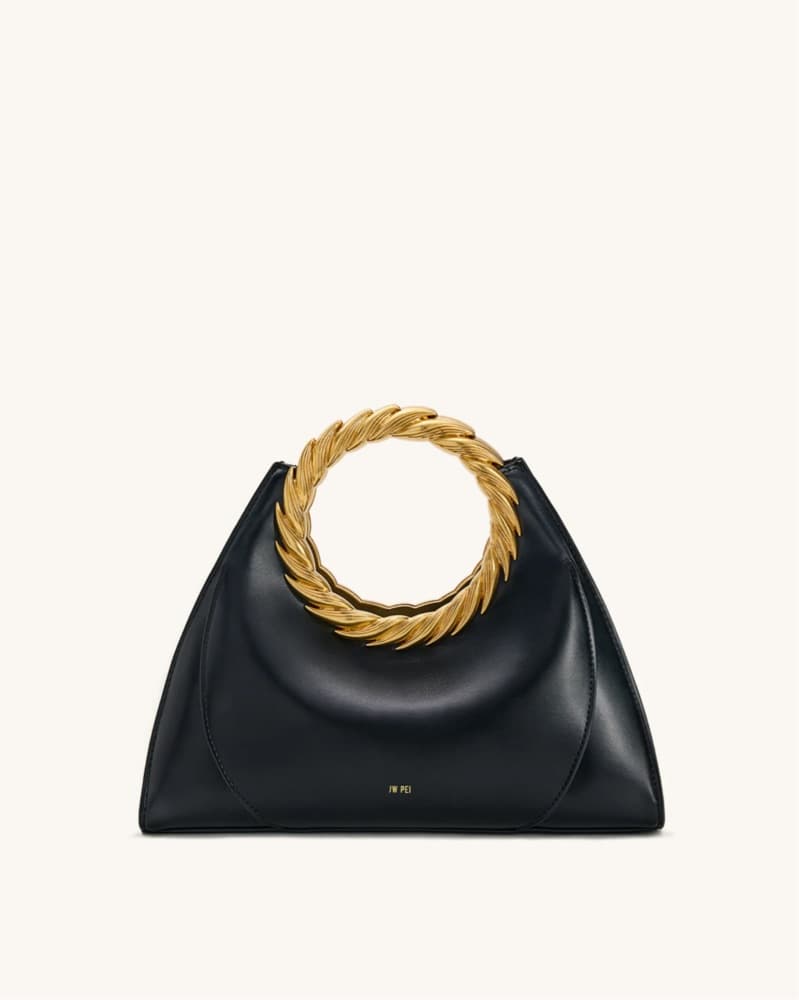 Elegant Black Leather Bag with Gold Chain Strap - Image 1