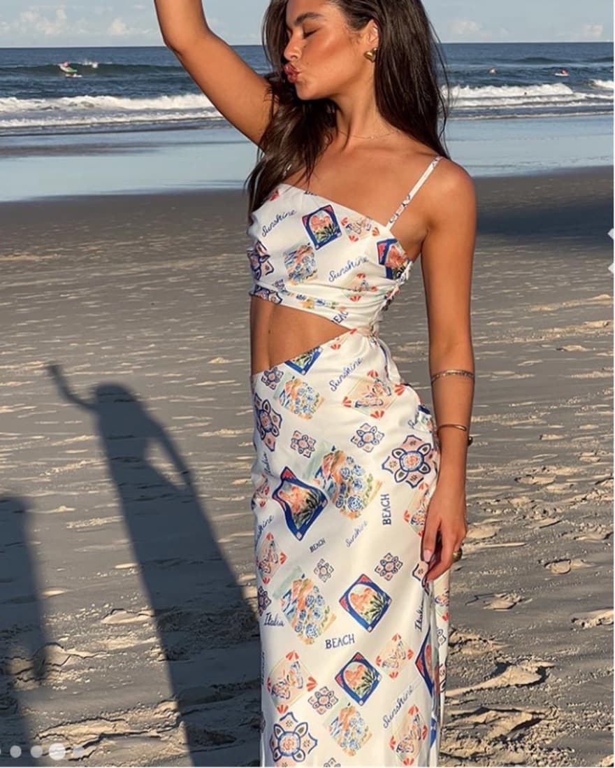 European Print Satin Cut Out Dress - Image 5