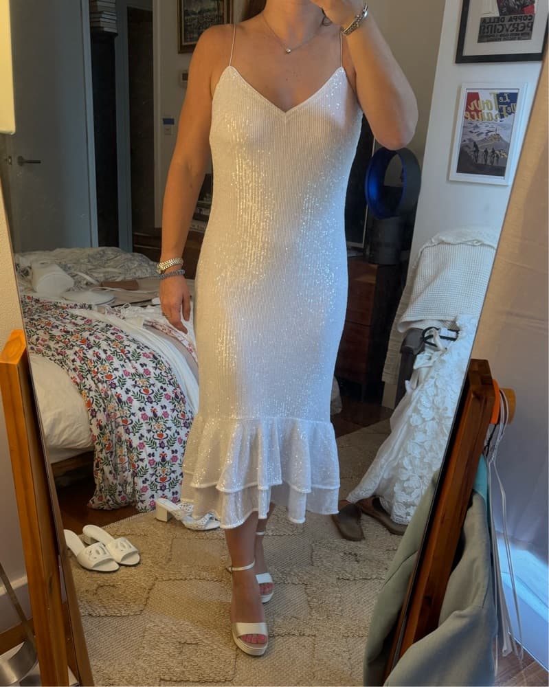 White Sachin & Babi Sequin Midi Dress - Image 1