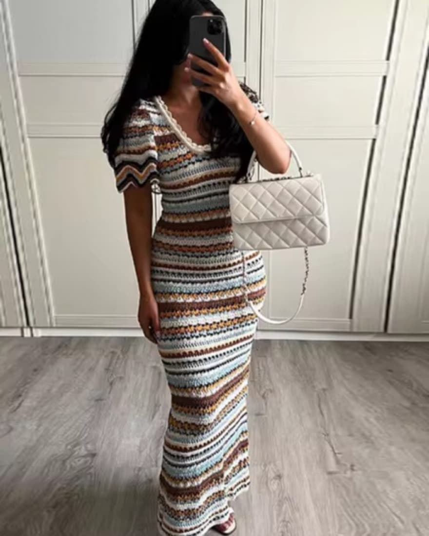 Striped Crochet Dress Women Sexy Dress! - Image 1
