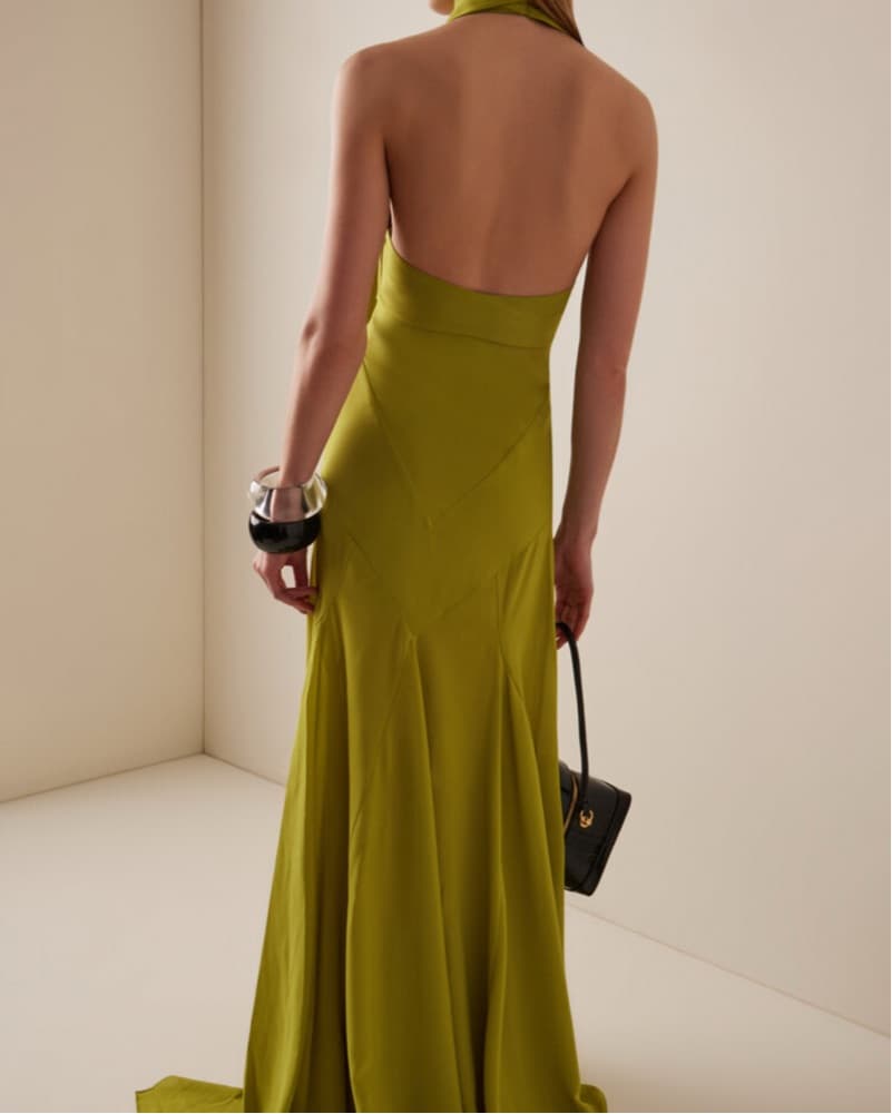 SIEDRES Chartreuse Dress With Scarf - Image 2