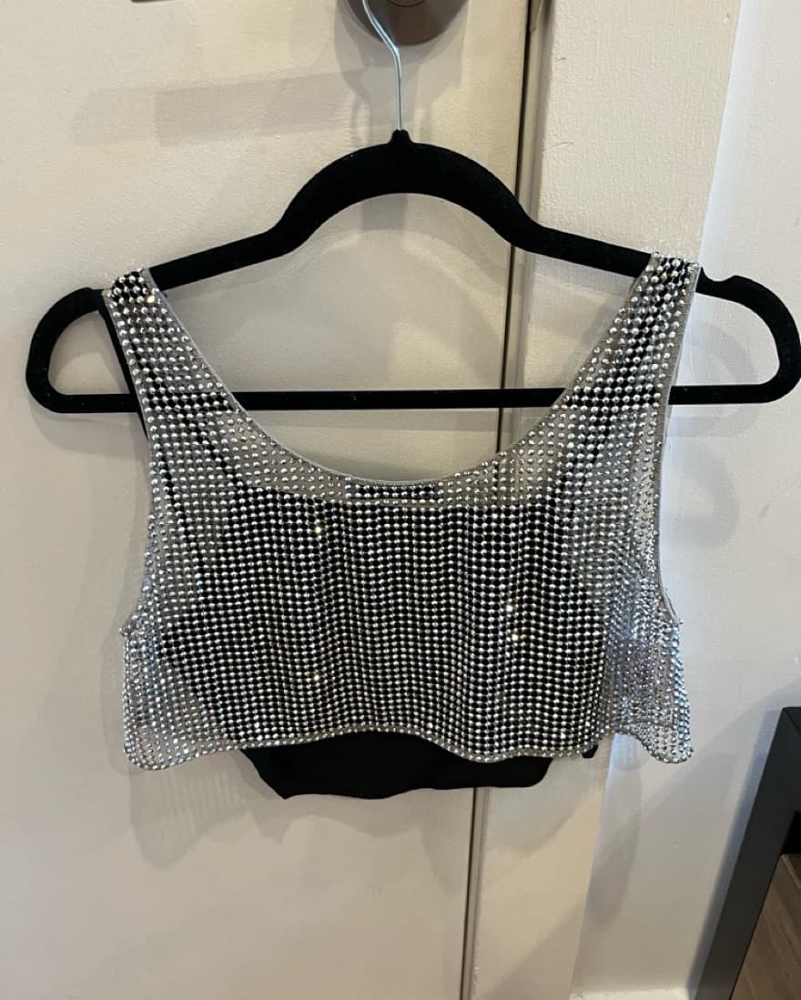 Prada Rhinestone Mesh Crop Top - Image 4
