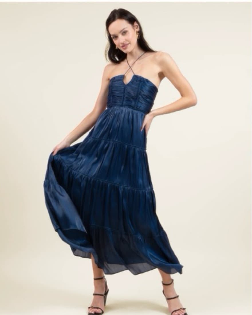 Elegant Navy Blue Tiered Maxi Dress - Image 1