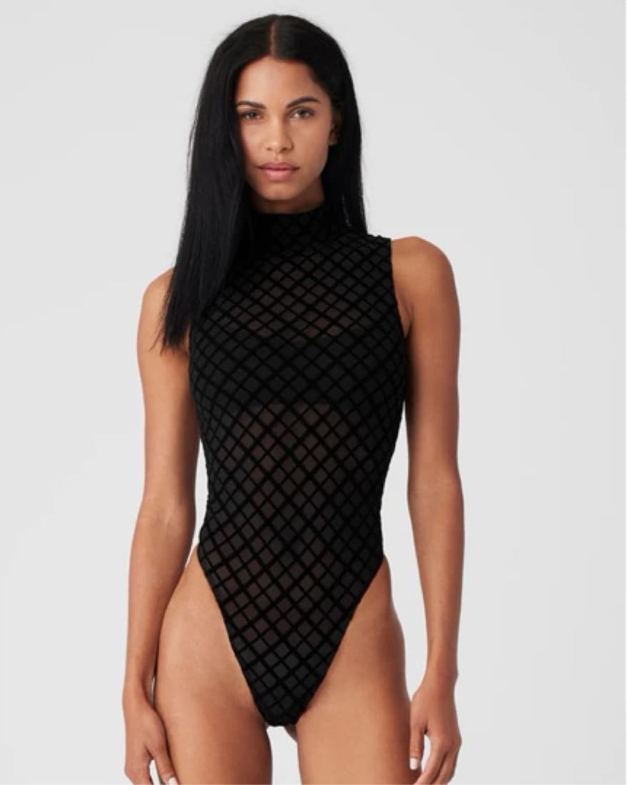 Alo Yoga Mesh Plaid Bodysuit - Image 1