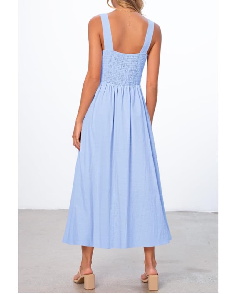 Square Neck Blue Midi Dress - Image 4
