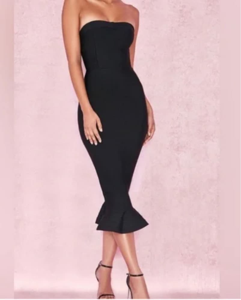 FABRIZIA Black Bandage Strapless Dress - Image 4