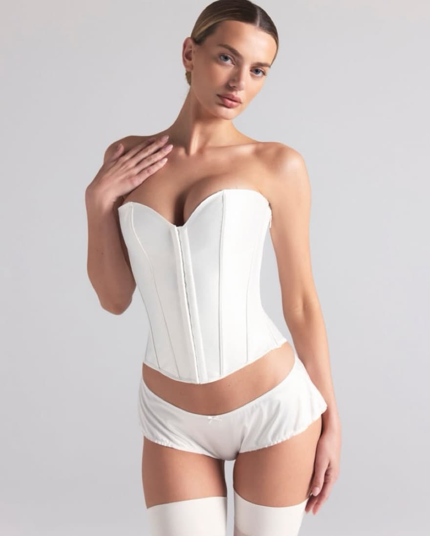 Skims White Woven Shine Corset - Image 1