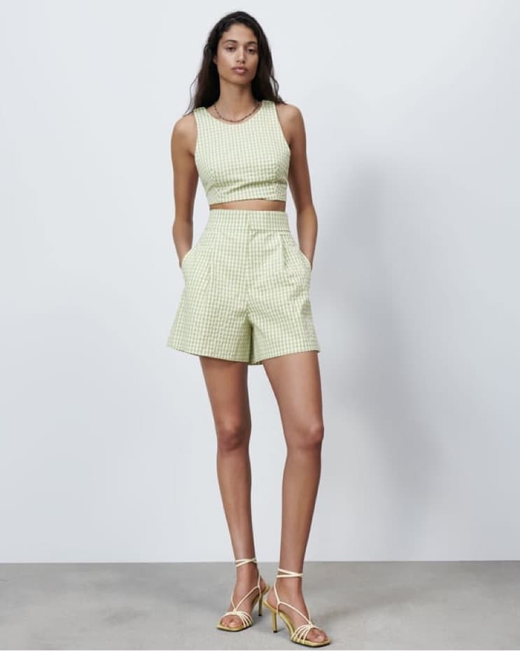 Zara Pastel Green Gingham Crop Top - Image 3