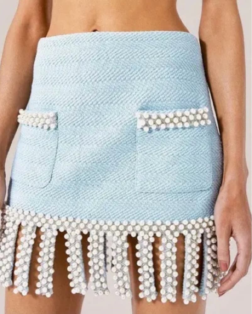 ALEXIS BLUE TWEED  PEARL SKIRT  - Image 1