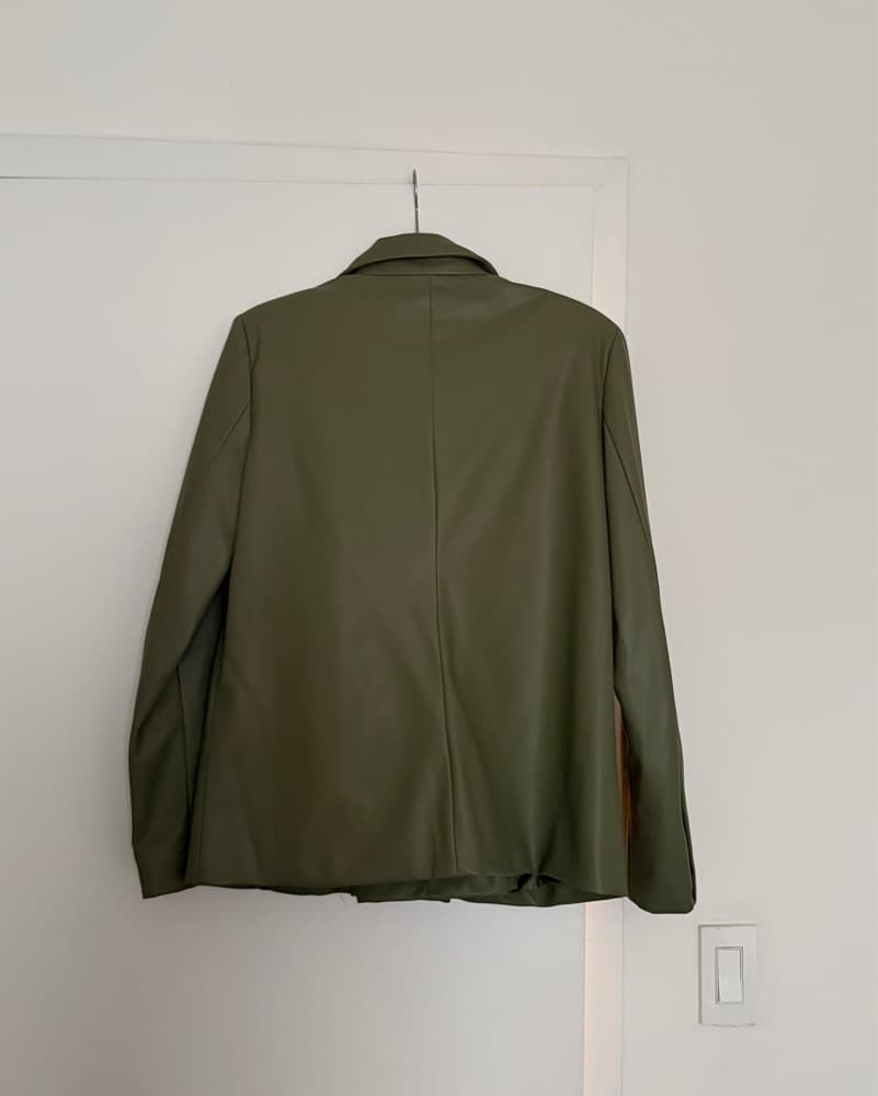 Olive Green Leather Blazer Suit Set - Image 5