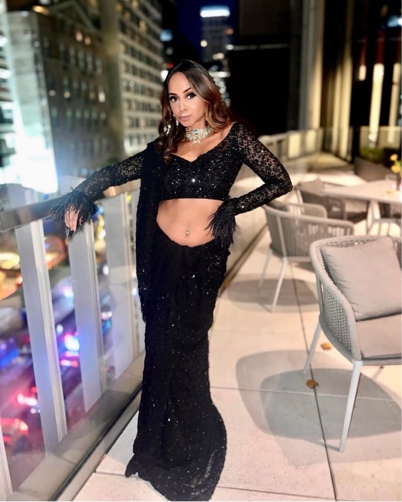 Designer Black Hand Beaded Sari  - Image 1