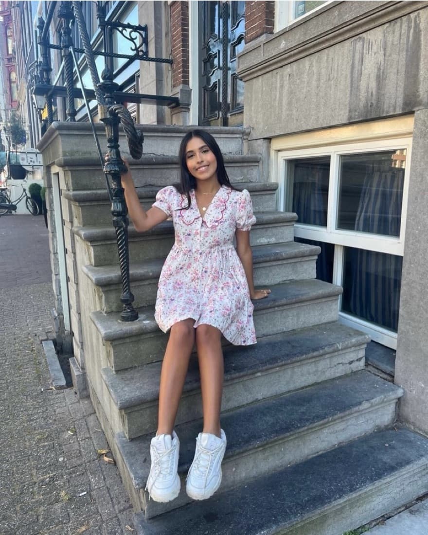 White Floral Vintage Mini Dress - Image 3