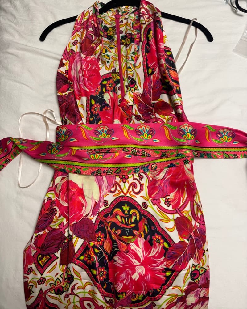 Vibrant Silk Floral Halter Long Dress - Image 5